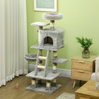 PawHut - Arbre à chat d’intérieur avec maisonnette, hamac, lit - gris clair-Matériaux : panneau de particules, peluche et sisal 