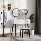HOMCOM - Coiffeuse avec tabouret - 31,5 po L x 16,5 po l x 51,6 po H - blanc, noir-Comprend deux grands tiroirs, une étagère à 3 niveaux et un plateau spacieux pour ranger vos produits de beauté 