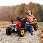 Aosom - tracteur pour enfants 12v avec remorque, son de démarrage musical - rouge-7 phares avant et 4 feux arrière pour égayer la route 