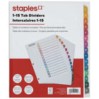 Staples - Intercalaires pré-imprimés - 1-15 - Couleur-Les intercalaires sont numérotés de 1 à 15 pour une meilleure organisation des documents