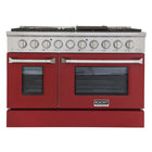 Kucht - 48 po Série KNG Cuisinière Pro Style au gaz propane - Acier inoxydable/Rouge-Cuisinez et pâtissez comme un professionnel grâce à deux fours séparés dotés de larges vitres. Le four principal est un four robuste en porcelaine bleue d’une capacité de 4,2 pi³, tandis que le four latéral supplémentaire offre une capacité de 2,5 pi³