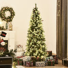 HOMCOM - Sapin de Noël artificiel 6' enneigé pré-illuminé avec pommes de pin et baies-Éclairage blanc chaud de 300 DEL intégré directement dans l'arbre pour un affichage éblouissant 