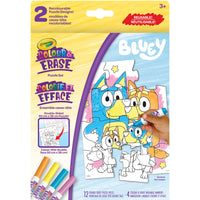 Crayola - Ensemble de casse-tête réutilisable Colour & Erase Bluey-CASSE-TÊTE EFFAÇABLE COLOUR & ERASE DE CRAYOLA : Comprend 12 pièces de casse-tête Bluey double face (15 cm x 15 cm) et 4 marqueurs lavables Colour & Erase