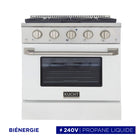 Kucht - 30 po Série KDF Cuisinière Pro Style au gaz propane - Acier inoxydable/Blanc-Éléments de cuisson doubles offrant une performance puissante : 3 000 watts (base) et 850 watts (haut), avec un gril de 3 500 watts pour une chaleur intense