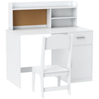 Qaba - Ensemble bureau et chaise pour enfants, ensemble table d’étude et chaise avec rangement - blanc-Comprend un tiroir, des étagères et une armoire, gardant l’espace d’étude ordonné
