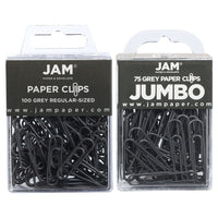 JAM Paper - Paquet combiné de trombones colourés - standard et jumbo - trombones gris - 1 paquet de 100 et 1 paquet de 75-Couleur : Gris