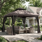 Outsunny - Pavillon de terrasse à toit souple 10 pi l x 10 pi L - café-Toit à deux niveaux avec filet permettant une bonne circulation de l’air