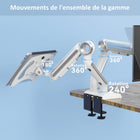 ShoppingAll - Support double moniteur et ordinateur portable 2-en-1 robuste - Blanc-Le système de gestion des câbles est intégré dans le bras pour garder le poste de travail bien rangé