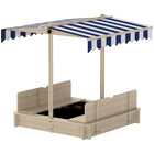 Outsunny - Bac à sable carré couvert pour enfants avec couvercle et auvent réglable - 106 x 106 cm - Naturel-La hauteur et l'angle de la canopée peuvent être ajustés à l'aide du bouton, apportant de l'ombre aux enfants les jours d'été  
