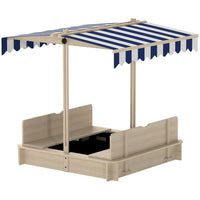 Outsunny - Bac à sable carré couvert pour enfants avec couvercle et auvent réglable - 106 x 106 cm - Naturel-La hauteur et l'angle de la canopée peuvent être ajustés à l'aide du bouton, apportant de l'ombre aux enfants les jours d'été  