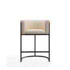 Manhattan Comfort - Cosmopolitan tabouret de comptoir moderne du milieu du siècle de 23,7 po en similicuir crème et noir, lot de 3-Comprend une base de repose-pieds