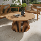 Modway - Lane Rond de 39 pouces Terrasse extérieure Bois de teck Table à manger - Naturel-Base à piédestal à lattes