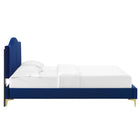 Modway - Juniper Chenal Touffé Performance Velvet Lit plateforme Queen, Marine-Poutre centrale renforcée et jambes de soutien
