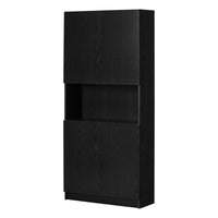 South Shore - Olea - Bibliothèque avec 4 portes et rangement ouvert - Chêne noir-Vastes compartiments de rangement : ce sont 5 sections, dont une est exposée aux yeux de tous, que vous offre cette spacieuse bibliothèque 4 portes. Les portes à bouton-poussoir cachent 2 tablettes réglables.