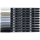 Tombow - Stylos à double pointe, couleurs échelle de gris, paq./10-Pour les artistes, illustrations, petits dessins, ou pour écrire son journal, pratiquer son écriture