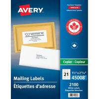 Avery Étiquettes d'expédition blanches pour copieur 45008, 2 13/16 po x 1 1/2 po, paq./2100-Inutile de perdre votre temps