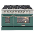 Kucht - 48 po Série KNG Cuisinière Pro Style au gaz naturel - Acier inoxydable/Vert-Cuisinière de classe professionnelle dotée de deux brûleurs doubles de 20 000 BTU avec fonction mijotage, de deux brûleurs de 12 000 BTU, de deux brûleurs de 9 000 BTU et de deux brûleurs de 6 000 BTU