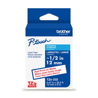 Brother - TZe232 Ruban laminé authentique pour étiqueteuses P-touch - 12 mm de largeur x 8 m de longueur - blanc avec texte rouge-Ruban laminé TZe blanc avec texte rouge d’une largeur de 12 mm pour étiqueteuses P-touch de Brother