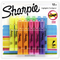 Sharpie - Surligneurs à réservoir pointe biseautée - couleurs assorties - Paquet de 12-Surligneurs Sharpie à réservoir avec un corps large et une grande réserve d’encre pour surligner de manière fiable