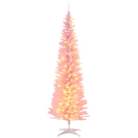 HOMCOM - Arbre de Noël artificiel illuminé 6 pi avec lumières LED blanc chaud-Sapin de Noël artificiel de 6 pieds de haut dans un style crayon fin 