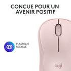 Logitech - M240 Silent Souris sans fil - Rose-Les pièces en plastique de la souris M240 comprennent du plastique recyclé post-consommation certifié (Graphite:  48%; matières plastiques Off-White/Rose: 37%). À l'exception de l'emballage et des plastiques du récepteur et de l'ensemble de câblage imprimé (PWA)
