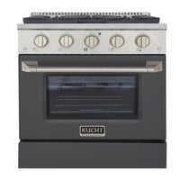 Kucht - 30 po Série KNG Cuisinière Pro Style au gaz naturel - Acier inoxydable/Gris ciment-Cuisez et pâtissez comme un pro grâce au four à convection extra-grand offrant une capacité de 4,2 pi³, une configuration à cinq grilles et une vaste fenêtre d’observation
