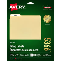 Avery – Étiquettes pour dossiers TrueBlock laser et jet d’encre – 3 7/16 po x 2/3 po – paquet de 600 (5366)-Permanent, rectangulaire, étiquette coupée 1/3
