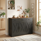 HOMCOM - Buffet de style ferme 43 po pour téléviseurs jusqu’à 50 po avec portes de grange - noir-Apportez un charme de ferme à votre cuisine avec des portes de grange et un plateau brun foncé 