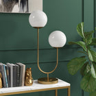 Hudson&Canal - Lampe de table Dufrene à 2 lumières avec abat-jour en verre - Laiton/blanc lait-Une finition en laiton fabriquée à la main est appliquée sur la base en acier