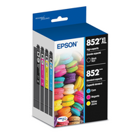 Epson - Cartouche d'encre DURABrite Ultra T852 - grande capacité/capacité standard - Noir/Couleur - Paquet de 4-Le système d’impression Epson est particulièrement conçu pour être utilisé avec les encres d’origine Epson. L’utilisation d’encres non authentiques peut entraîner des dommages qui ne sont pas couverts par la garantie limitée de l’imprimante