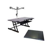 Rocelco - Support de bureau réglable de 45 po avec support triple pour écran et tapis anti-fatigue-Portée verticale améliorée (EVR)