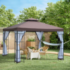 Outsunny - Pavillon de jardin 10 pi l x 10 pi L pare-soleil d’extérieur portable avec moustiquaire - café-La toiture résistante aux UV et à l’eau bloque la plupart des éléments nuisibles et la pluie légère