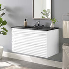 Modway - Render Support mural de 36" Vanette de salle de bain - Blanc Noir-Coiffeuse à grains de noyer