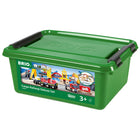 BRIO - Circuit grues et chargements-30 pièces de voie, 1 tampon, 2 trains de marchandises, 3 wagons, 1 camion, 1 chargement de gaz, 2 chargements de jouets, 2 conteneurs, 1 signal, 7 supports de roche, 1 grue pivotante, 1 pont suspendu, 1 chargeur de marchandises, 1 chargeur de marchandises mobile