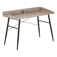 Monarch Specialties - 7536 Bureau 48 po L - Taupe Fonce/Metal Noir-Bureau d'ordinateur au fini faux bois taupe foncé avec une petite huche avec une longue tablette et 2 compartiments de rangement