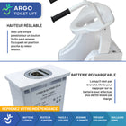 Mobile Patient Lift - Regain Independence - Rehausseur de siège de toilette motorisé ArGo - capacité 440 lb-Mécanisme de levage doux et silencieux pour une utilisation confortable