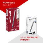uni-ball – Stylos à bille roulante Vision – pointe fine (0,7 mm) – bleu – paquet de 12-Couleur et construction du corps : Gris