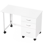 HOMCOM - Bureau d’ordinateur pliable mobile avec 3 tiroirs et roulettes - grain de bois blanc-Le plateau s’ouvre à 42,1 po L x 19,7 po l, se replie à 20,5 po L x 19,7 po l