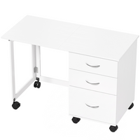 HOMCOM - Bureau d’ordinateur pliable mobile avec 3 tiroirs et roulettes - grain de bois blanc-Le plateau s’ouvre à 42,1 po L x 19,7 po l, se replie à 20,5 po L x 19,7 po l