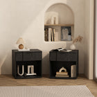 Manhattan Comfort - Table de nuit Clive 22" style mi-siècle moderne à 1 tiroir - Noir-Le tiroir s’ouvre sur des rails à extension 0,75 pour un accès quotidien fluide