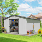 Abri de jardin Outsunny 11' x 13' avec kit de fondation - Blanc-Doubles portes coulissantes pour un accès facile  
