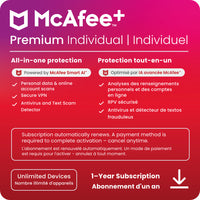 McAfee+ - Premium logiciel individuel antivirus pour (illimité d’appareils)(Windows/Mac/Android/iOS/ChromeOS) - abonnement d'un an avec renouvellement automatique [téléchargement]-Protégez votre vie privée et assurez votre sécurité en ligne avec McAfee+ Premium – une protection tout-en-un simple pour tous les appareils de votre foyer.
