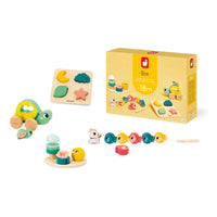 Janod - Coffret à jouets - 4 jouets - 18 mois-Ce coffret a été développé en collaboration avec un psychomotricien pour favoriser progressivement le développement psychomoteur de votre enfant et ses futures acquisitions de compétences.