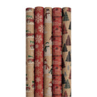 JAM Paper -  Emballage cadeau assorti - Papier d'emballage kraft de Noël - 125 pieds carrés au total - Ensemble de Noël kraft pour enfants - 5 rouleaux/paquet-Taille : 25 pieds carrés par rouleau (125 au total)