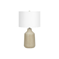 Monarch Specialties - Luminaire - 24 po H Lampe De Table - Béton Beige - Abat-Jour Ivoire / Crème - Contemporain-En combinaison d'une inspiration vintage dans un style contemporain, cette lampe de table en béton beige, lisse et élégante, de 24 pouces de haut, avec un abat-jour tambour en tissu ivoire et surmontée d'un embout rond noir, attire l'attention dans tous les espaces