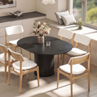 HOMCOM - Table extensible convertible de forme ronde à ovale 43,5 po-59 po pour 6-8 personnes - grain de bois noir-Bords arrondis pour réduire les chocs, plus sûr pour la famille 