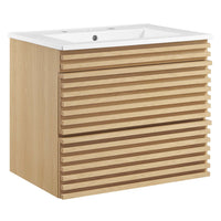 Modway - Render Support mural de 24" Vanette de salle de bain - Oak White-Vanité moderne du milieu du siècle