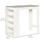 HOMCOM - Table de bar avec 4 étagères de rangement - gris-Fabriquée en panneaux de particules pour un nettoyage facile 