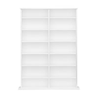 Prepac - Cabinet d'affichage haut à 2 colonnes 51 po, cabinet de rangement pour DVD avec 14 étagères ajustables - Blanc-Fini en stratifié blanc durable