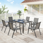 Outsunny - ensemble de salle à manger d’extérieur 7 pièces pour 6 personnes avec chaises empilables - gris clair-Plateau de table en verre trempé de 5 mm offrant une utilisation quotidienne solide, robuste et sûre